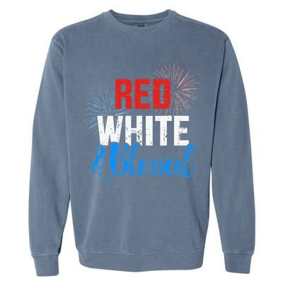 Red white blessed for Independence day on 4th of July Garment-Dyed Sweatshirt