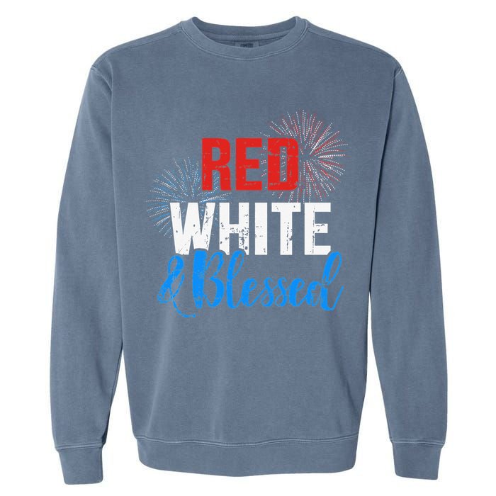 Red white blessed for Independence day on 4th of July Garment-Dyed Sweatshirt