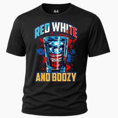 Red White & Boozy Patriotic American Whiskey Drinker Alcohol Cooling Performance Crew T-Shirt