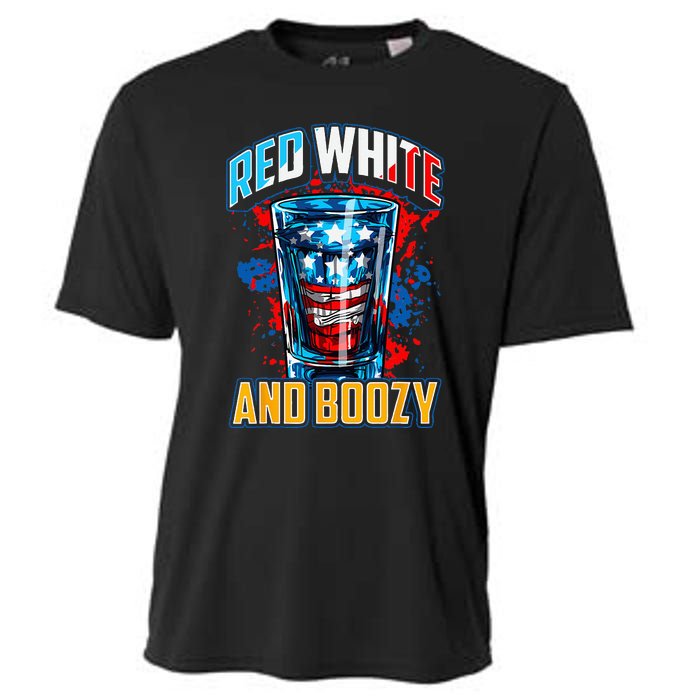 Red White & Boozy Patriotic American Whiskey Drinker Alcohol Cooling Performance Crew T-Shirt