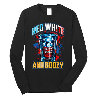 Red White & Boozy Patriotic American Whiskey Drinker Alcohol Long Sleeve Shirt