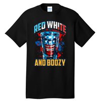 Red White & Boozy Patriotic American Whiskey Drinker Alcohol Tall T-Shirt