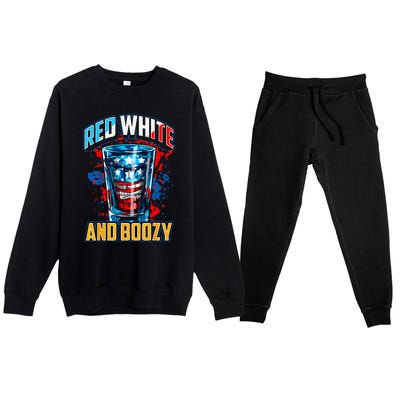 Red White & Boozy Patriotic American Whiskey Drinker Alcohol Premium Crewneck Sweatsuit Set