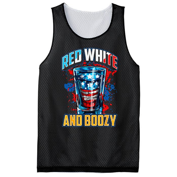 Red White & Boozy Patriotic American Whiskey Drinker Alcohol Mesh Reversible Basketball Jersey Tank