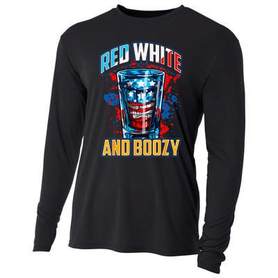 Red White & Boozy Patriotic American Whiskey Drinker Alcohol Cooling Performance Long Sleeve Crew