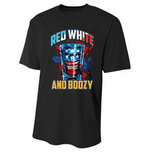 Red White & Boozy Patriotic American Whiskey Drinker Alcohol Performance Sprint T-Shirt