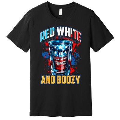 Red White & Boozy Patriotic American Whiskey Drinker Alcohol Premium T-Shirt