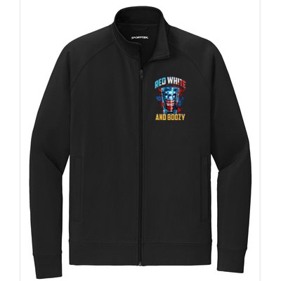 Red White & Boozy Patriotic American Whiskey Drinker Alcohol Stretch Full-Zip Cadet Jacket