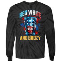 Red White & Boozy Patriotic American Whiskey Drinker Alcohol Tie-Dye Long Sleeve Shirt