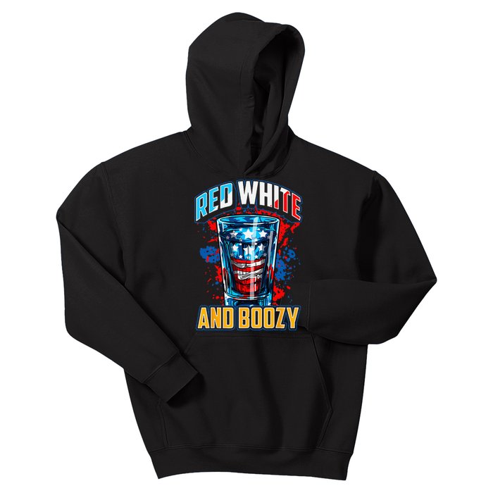 Red White & Boozy Patriotic American Whiskey Drinker Alcohol Kids Hoodie