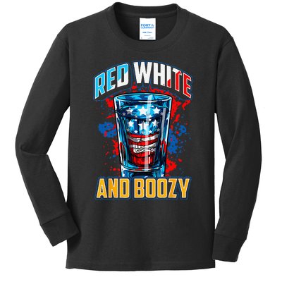 Red White & Boozy Patriotic American Whiskey Drinker Alcohol Kids Long Sleeve Shirt