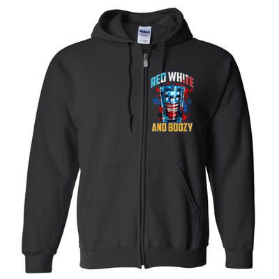 Red White & Boozy Patriotic American Whiskey Drinker Alcohol Full Zip Hoodie