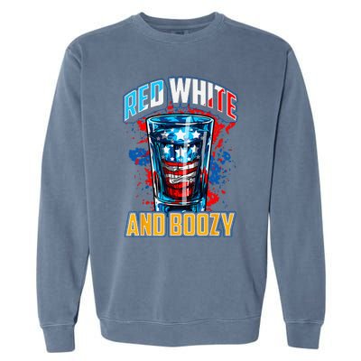 Red White & Boozy Patriotic American Whiskey Drinker Alcohol Garment-Dyed Sweatshirt