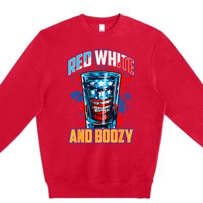 Red White & Boozy Patriotic American Whiskey Drinker Alcohol Premium Crewneck Sweatshirt