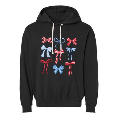 Red White Blue Coquette Bows 4th Of July Garment-Dyed Fleece Hoodie