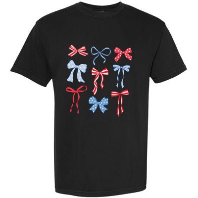 Red White Blue Coquette Bows 4th Of July Garment-Dyed Heavyweight T-Shirt