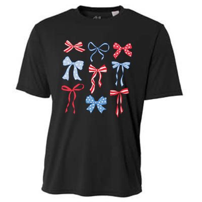 Red White Blue Coquette Bows 4th Of July Cooling Performance Crew T-Shirt