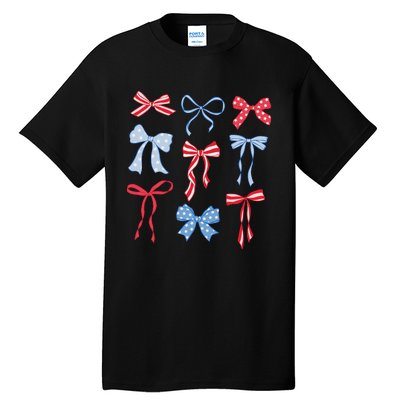 Red White Blue Coquette Bows 4th Of July Tall T-Shirt