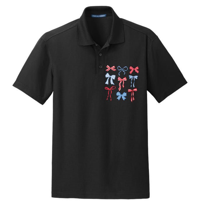 Red White Blue Coquette Bows 4th Of July Dry Zone Grid Polo