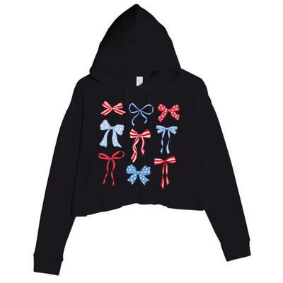 Red White Blue Coquette Bows 4th Of July Crop Fleece Hoodie