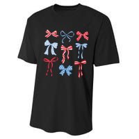 Red White Blue Coquette Bows 4th Of July Performance Sprint T-Shirt