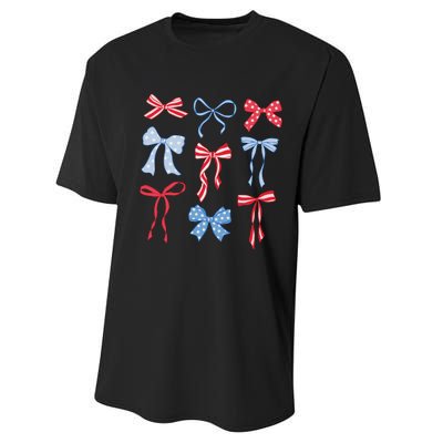 Red White Blue Coquette Bows 4th Of July Performance Sprint T-Shirt