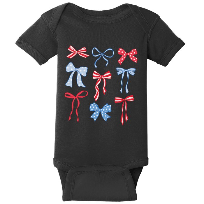 Red White Blue Coquette Bows 4th Of July Baby Bodysuit