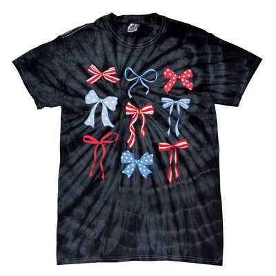 Red White Blue Coquette Bows 4th Of July Tie-Dye T-Shirt