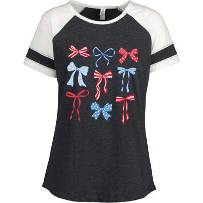 Red White Blue Coquette Bows 4th Of July Enza Ladies Jersey Colorblock Tee