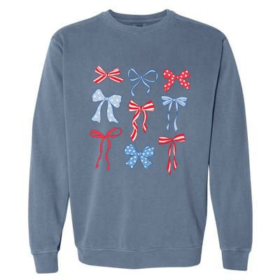 Red White Blue Coquette Bows 4th Of July Garment-Dyed Sweatshirt