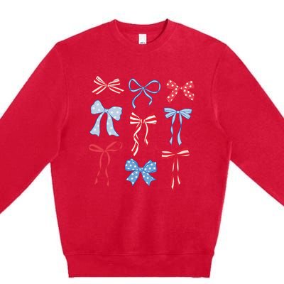 Red White Blue Coquette Bows 4th Of July Premium Crewneck Sweatshirt