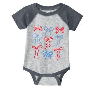 Red White Blue Coquette Bows 4th Of July Infant Baby Jersey Bodysuit