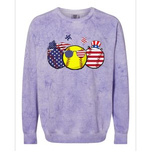 Red White Blue Softball Lover Patriotic 4th Of July Colorblast Crewneck Sweatshirt