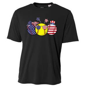 Red White Blue Softball Lover Patriotic 4th Of July Cooling Performance Crew T-Shirt