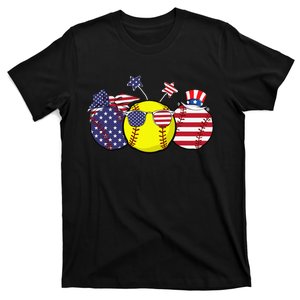 Red White Blue Softball Lover Patriotic 4th Of July T-Shirt