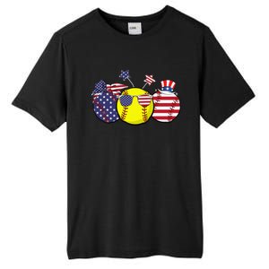 Red White Blue Softball Lover Patriotic 4th Of July Tall Fusion ChromaSoft Performance T-Shirt