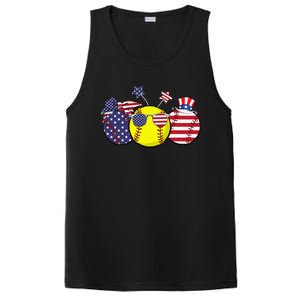 Red White Blue Softball Lover Patriotic 4th Of July PosiCharge Competitor Tank