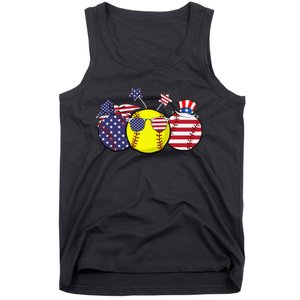 Red White Blue Softball Lover Patriotic 4th Of July Tank Top