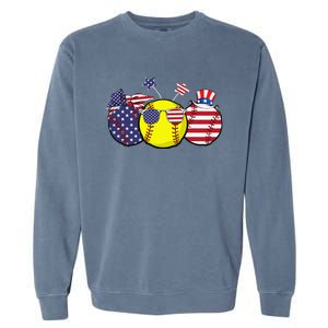 Red White Blue Softball Lover Patriotic 4th Of July Garment-Dyed Sweatshirt