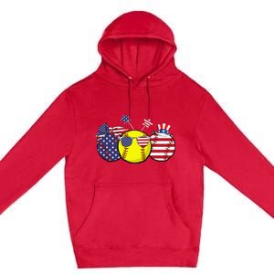 Red White Blue Softball Lover Patriotic 4th Of July Premium Pullover Hoodie