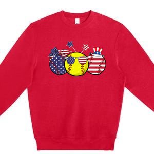 Red White Blue Softball Lover Patriotic 4th Of July Premium Crewneck Sweatshirt