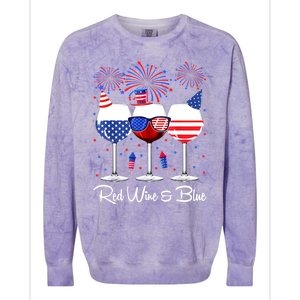 Red Wine & Blue 4th Of July Wine Red White Blue Wine Glasses Colorblast Crewneck Sweatshirt