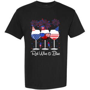 Red Wine & Blue 4th Of July Wine Red White Blue Wine Glasses Garment-Dyed Heavyweight T-Shirt