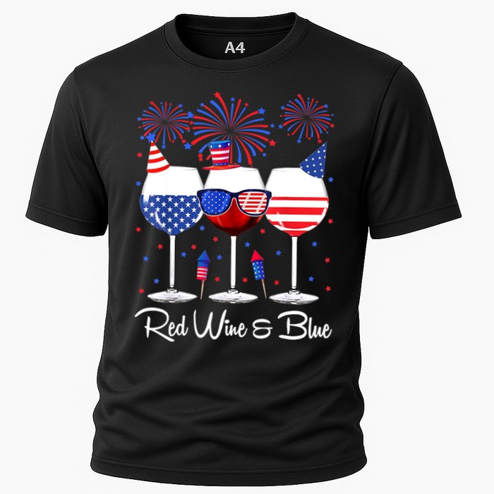 Red Wine & Blue 4th Of July Wine Red White Blue Wine Glasses Cooling Performance Crew T-Shirt