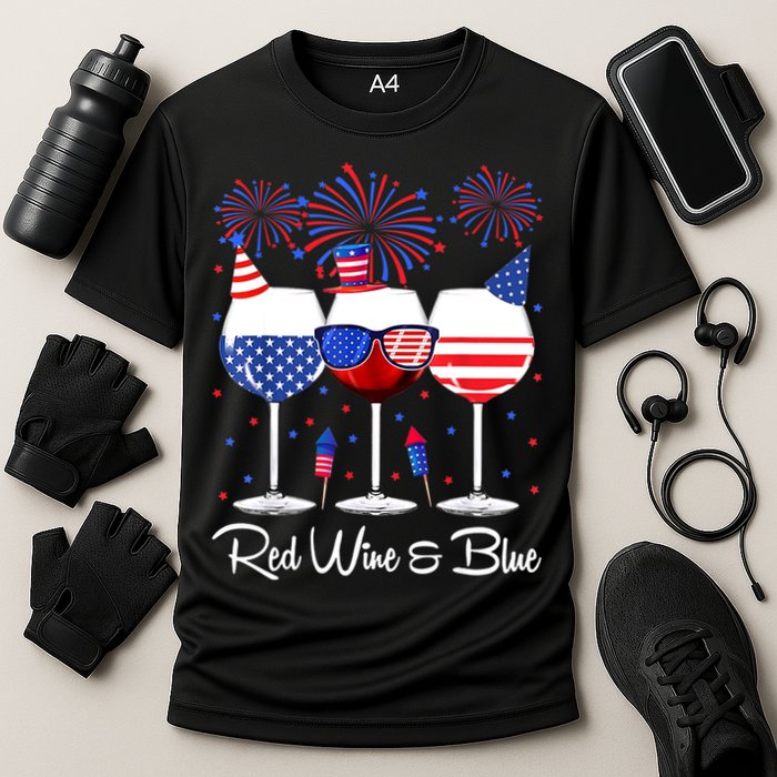 Red Wine & Blue 4th Of July Wine Red White Blue Wine Glasses Cooling Performance Crew T-Shirt