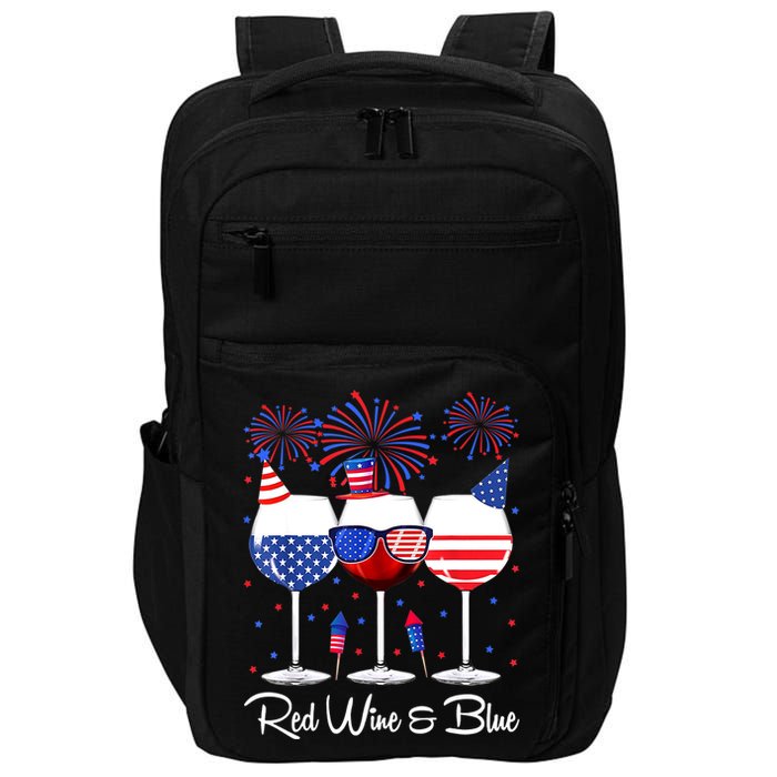 Red Wine & Blue 4th Of July Wine Red White Blue Wine Glasses Impact Tech Backpack