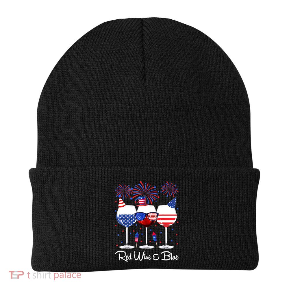 Red Wine & Blue 4th Of July Wine Red White Blue Wine Glasses Beanie
