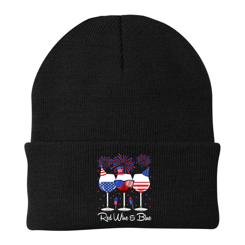 Red Wine & Blue 4th Of July Wine Red White Blue Wine Glasses Beanie