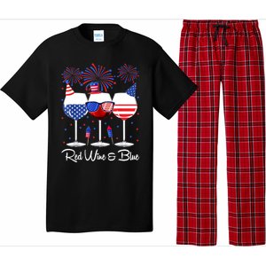 Red Wine & Blue 4th Of July Wine Red White Blue Wine Glasses Pajama Set