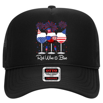 Red Wine & Blue 4th Of July Wine Red White Blue Wine Glasses Trucker Hat